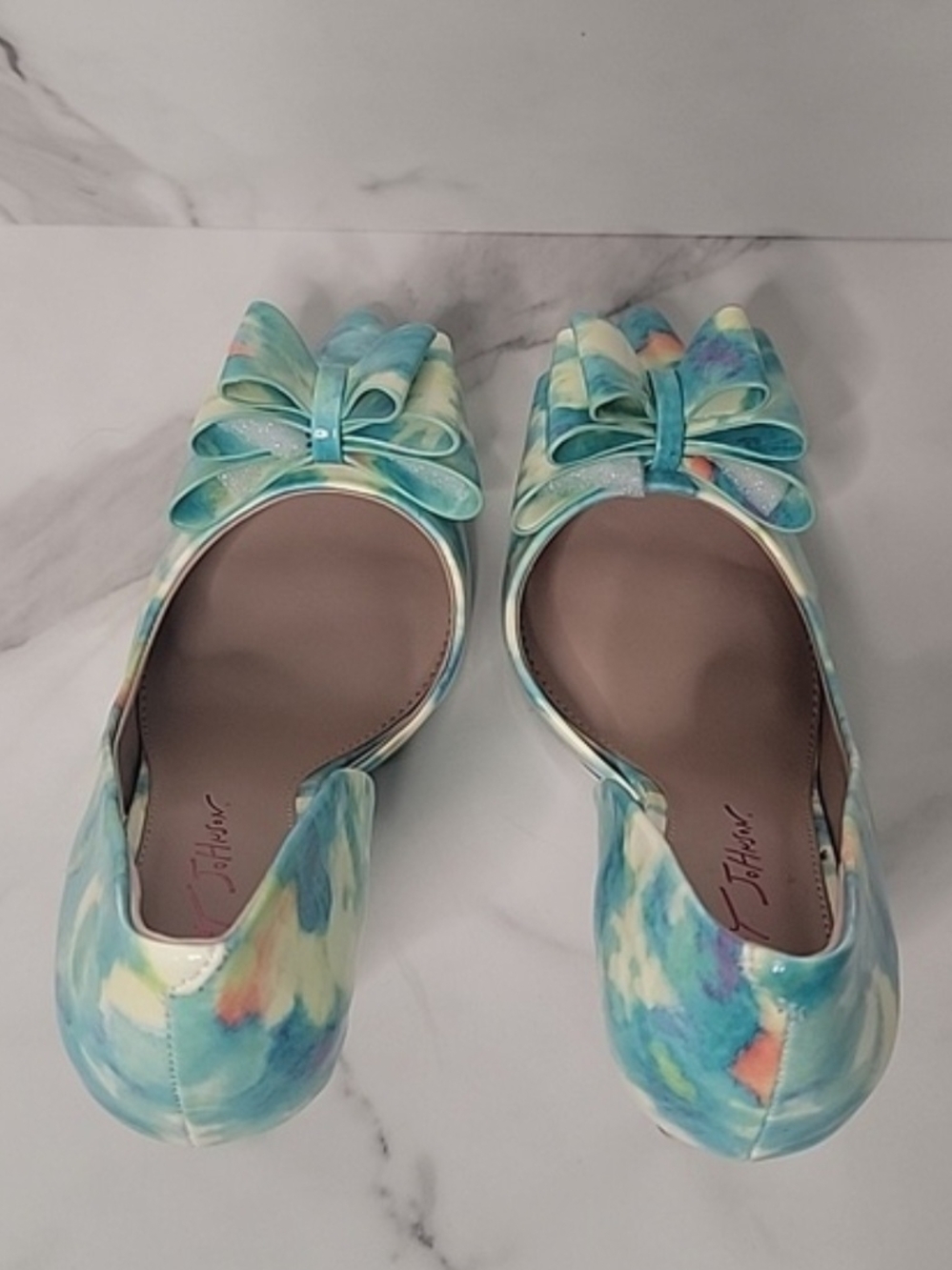 Steve Madden Teal Watercolor Pointed-Toe Bow Pumps - Picture 4 of 5